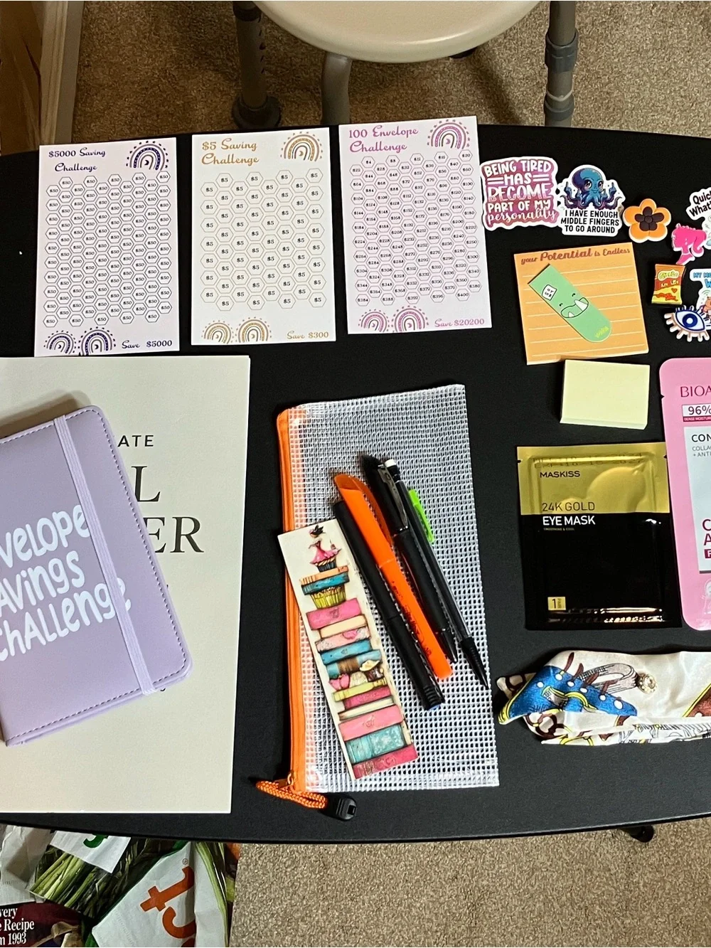 Lavender Savings Challenge Notebook. Goal Planner Workbook. Pen Set w/Bag + more